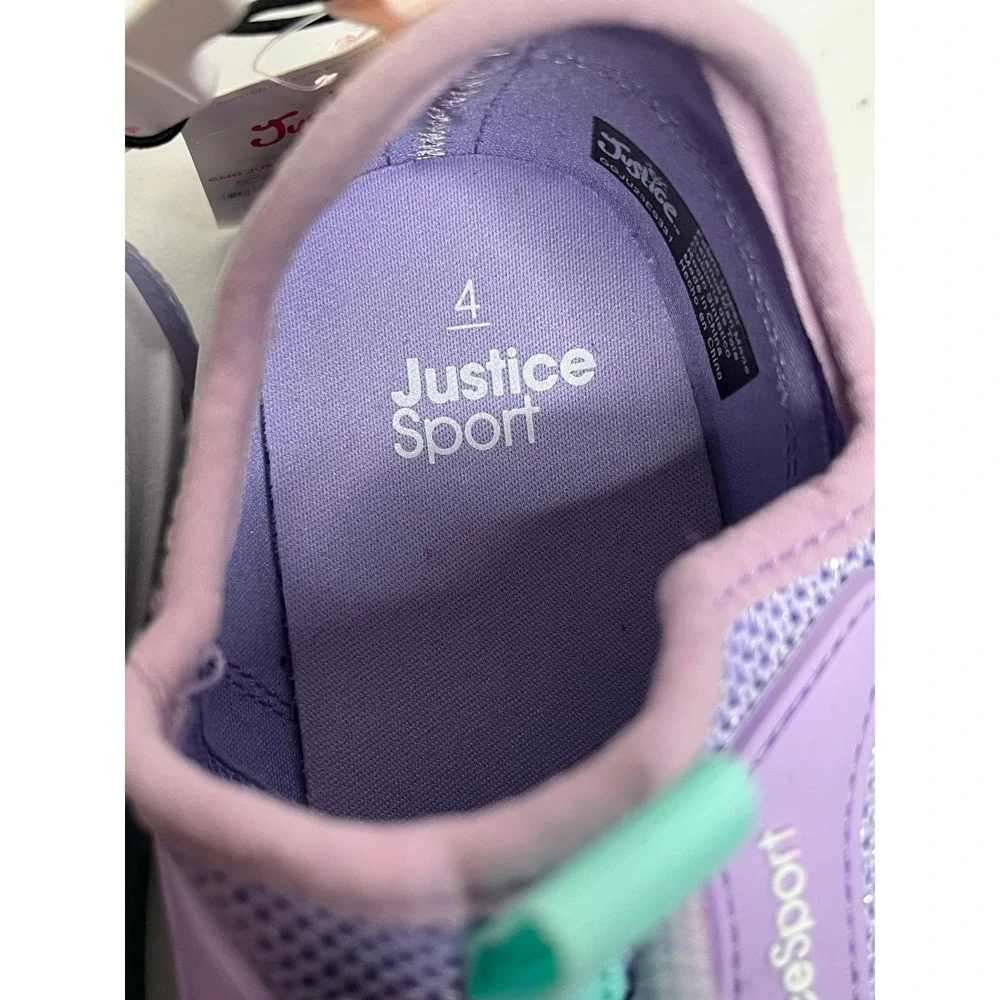 Justice‎ Sport Kids Girls Purple Mesh Lace Up Athletic Sneakers Size 4